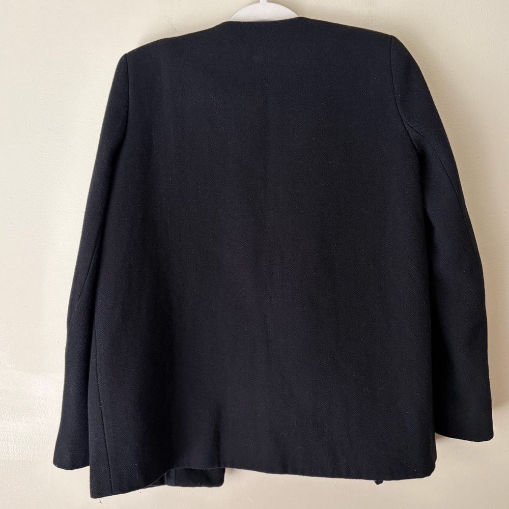 Maje | Wool Blend & Leather Asymmetrical Full Zip Jacket Moto Black Small - Picture 4 of 8
